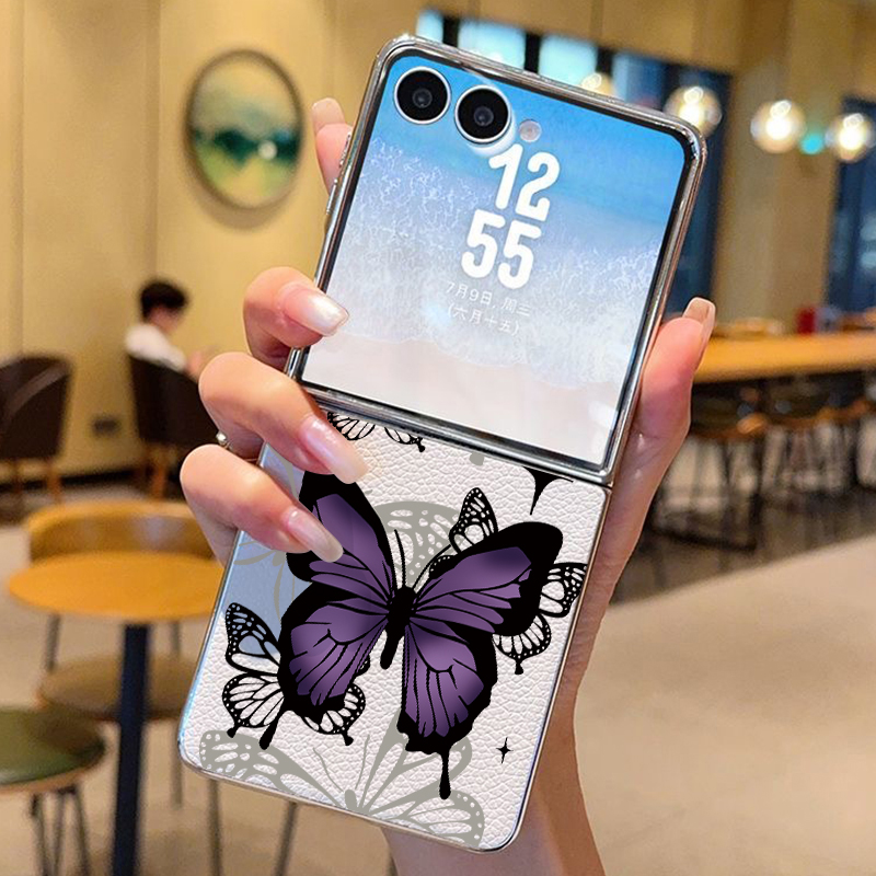 Phone Cases Leather - Casing Ponsel Kulit PU Kupu-kupu Ungu