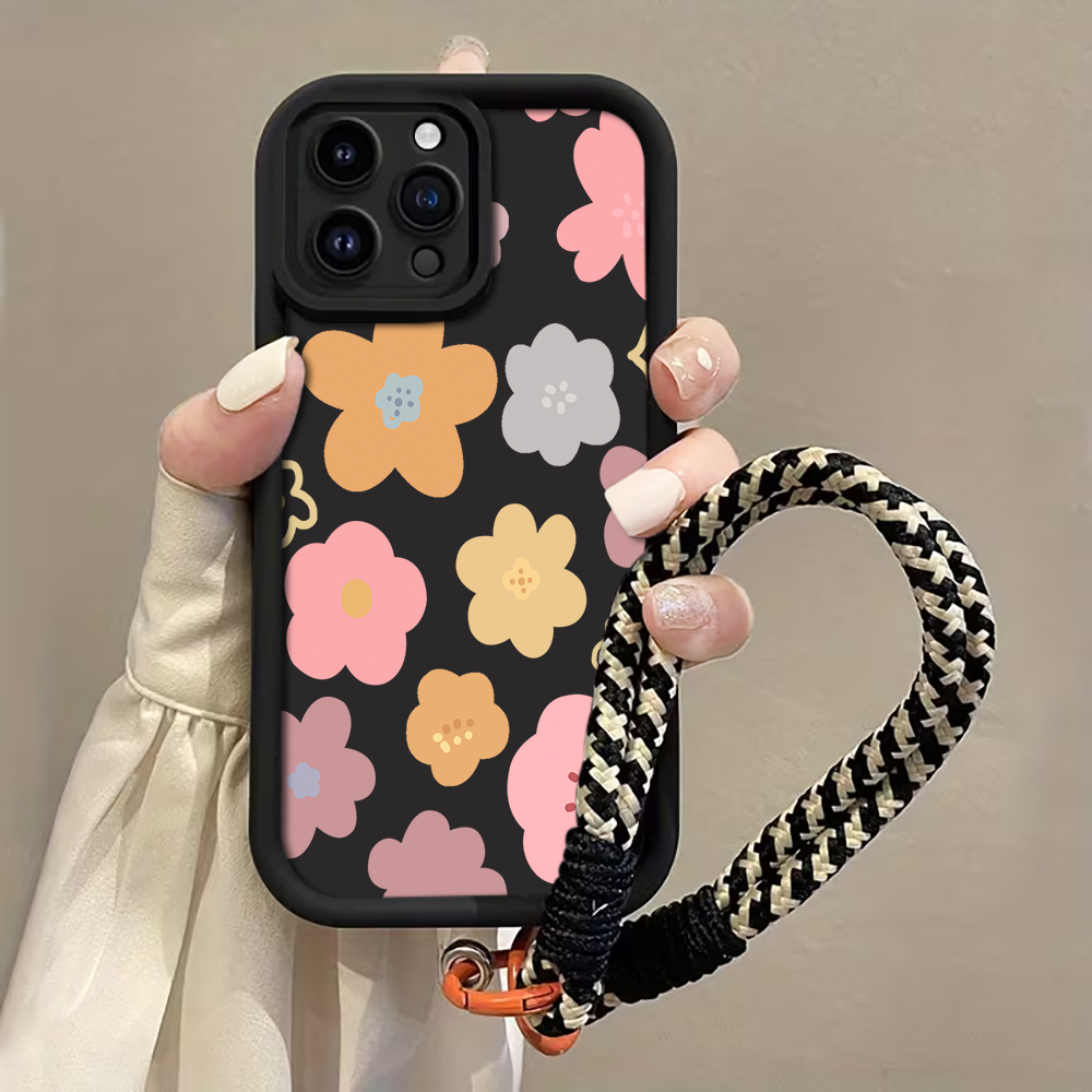 Phone Cases With Straps - Casing Ponsel Tali Bunga Macaron Untuk