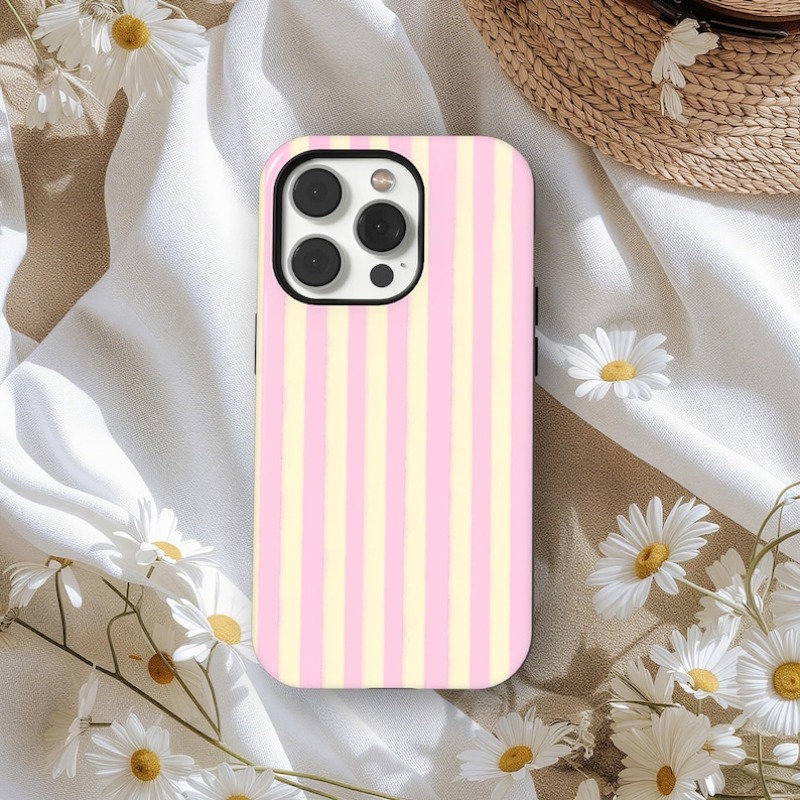Phone Cases Burga - Casing Ponsel Magnetik Bergaris Pink Kuning