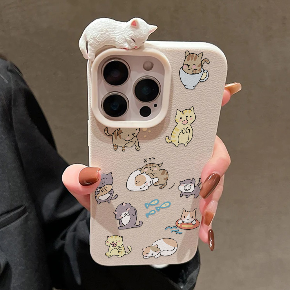 Phone Cases Leather - Casing HP Kucing Lucu 3D untuk