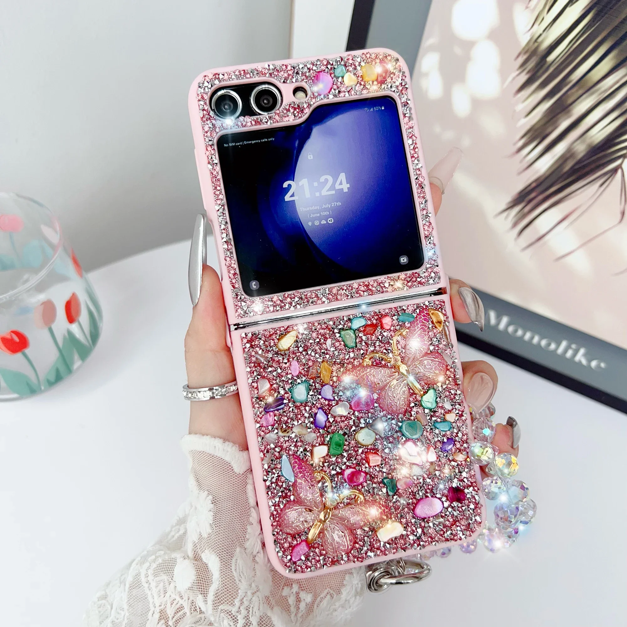 Phone Cases With Straps - Casing Ponsel Glitter Mewah untuk Samsung