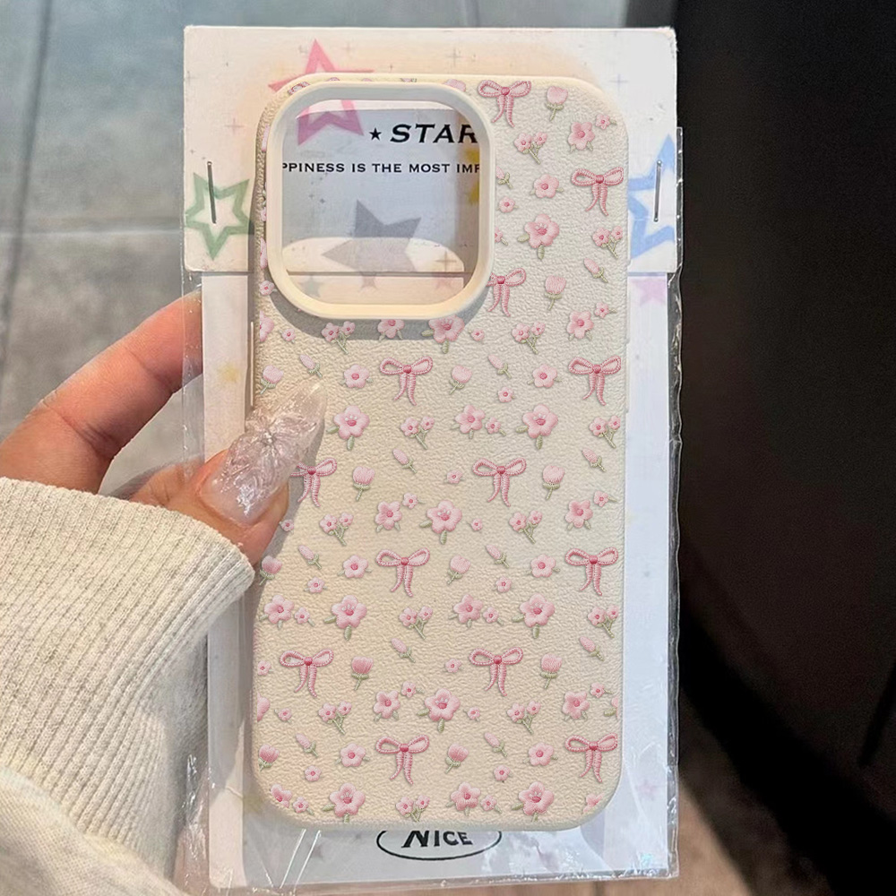 Phone Cases Leather - Casing HP Bunga Pink Lucu Untuk