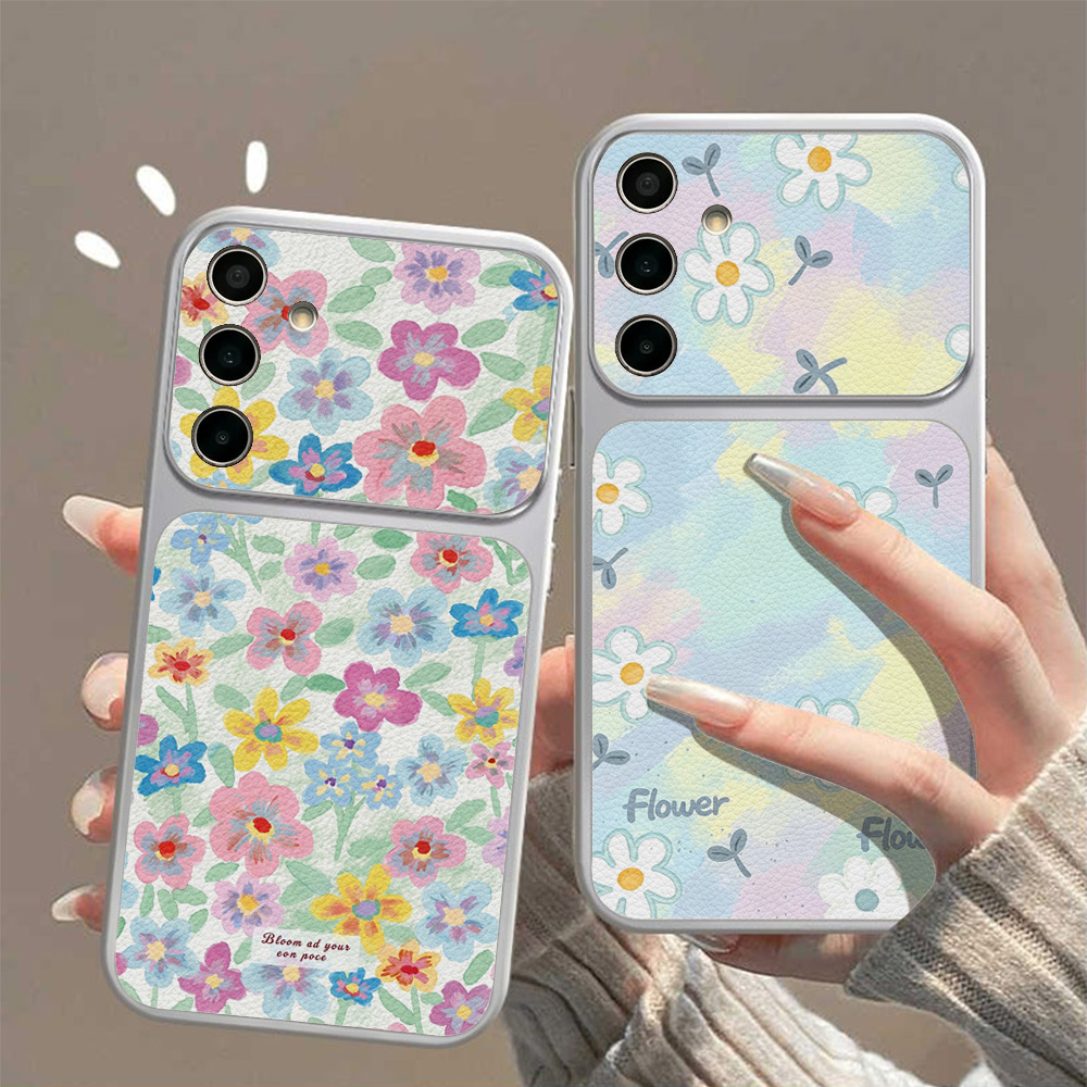 Phone Cases Leather - Casing Ponsel Kulit Bermotif Bunga Warna-warni